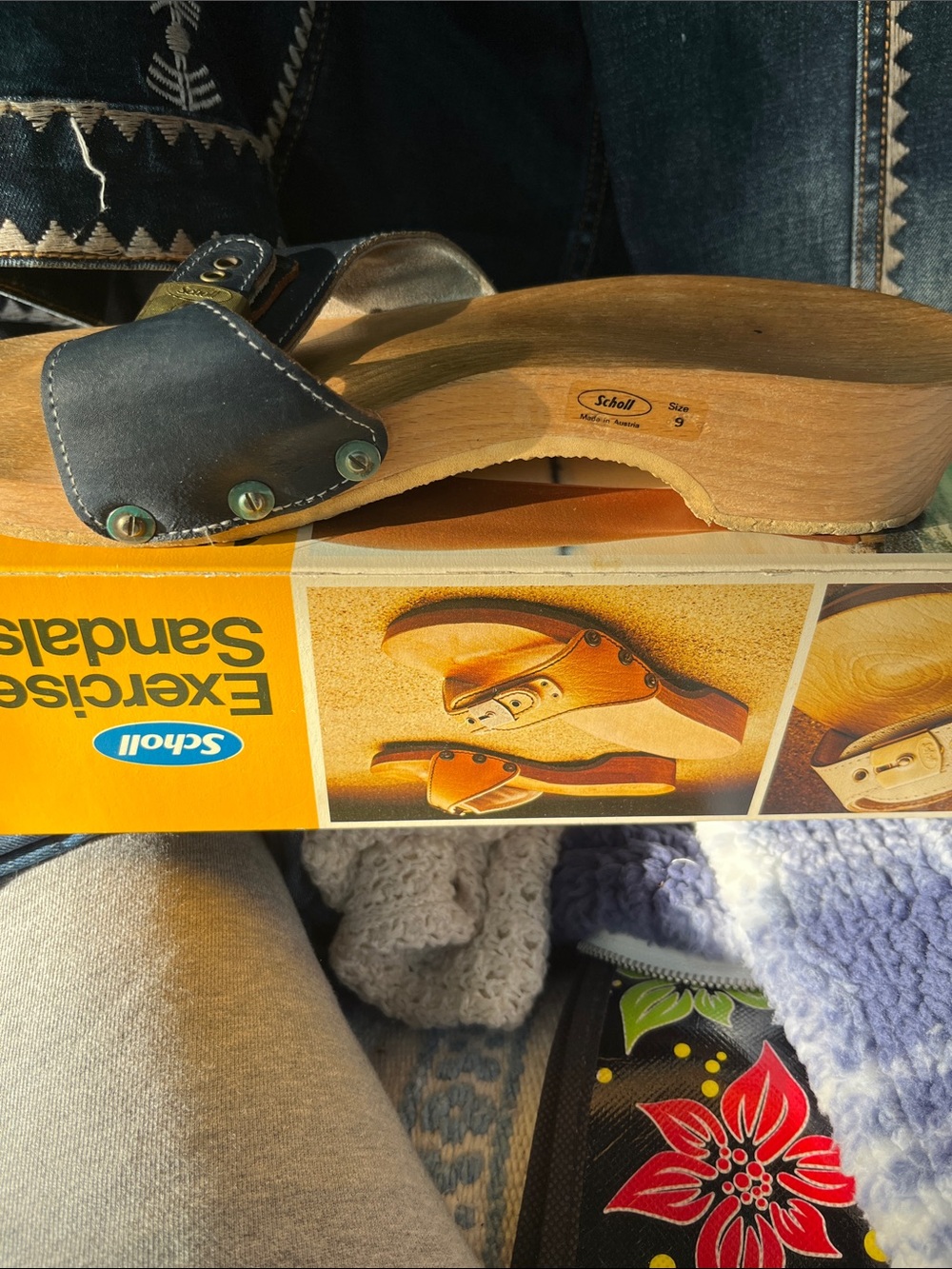 Rare vintage 80s Dr Scholls SZ 9 sandals Wooden Exercise Shoes Slides - Picture 2 of 6